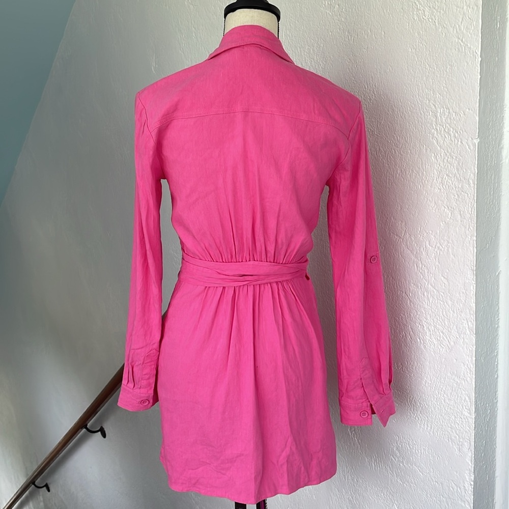 Monroe Linen Blend Wrap Shirt Dress‎ Pink Small - Picture 5 of 8